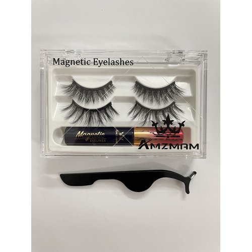 Amzmam Magnetic Eyelashes with Eyeliner, Most Natural Looking Magnetic Lashes Kit, 3D Natural Look False Eyelashes,with Applicator Tweezers, Strongest Waterproof Liquid Liner,Easy to Wear.