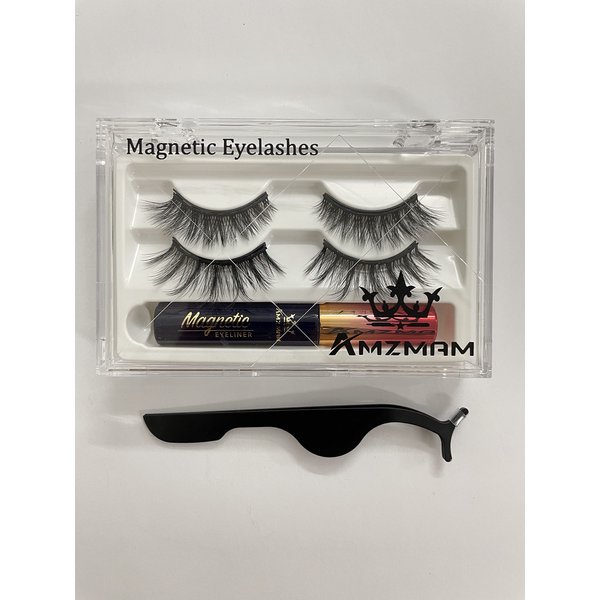 Amzmam Magnetic Eyelashes with Eyeliner, Most Natural Looking Magnetic Lashes Kit, 3D Natural Look False Eyelashes,with Applicator Tweezers, Strongest Waterproof Liquid Liner,Easy to Wear.