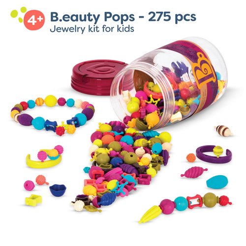 B. toys – Pop Arty! 275 Pcs- Jewlery Making Kit- Creative Pop Snap Bead Set for Kids –DIY Craft Jewelry Making Kit –Necklaces, Rings, Bracelets – 4 Years +