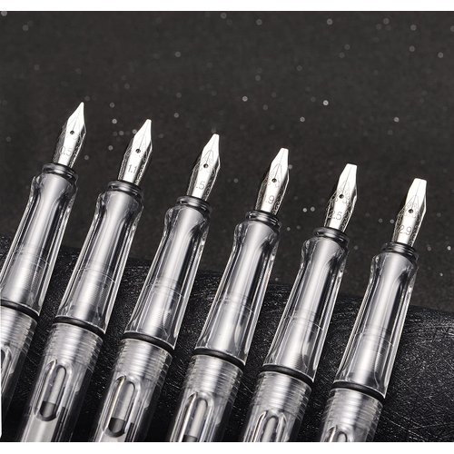 Lanxivi Yongsheng Calligraphy Fountain Pen Set Transparent Clear, 6 Assorted Tip Sizes for Art Drawing and Writing Signature