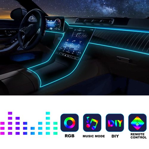 Car Led Strip Lights,Interior Lights,Ambient Lighting Kit With RGB 16 Million Colors Fiber Optics&Music Sync Rhythm,USB Neon Light Accessories for Center Console&Dashboard,Upgraded Version