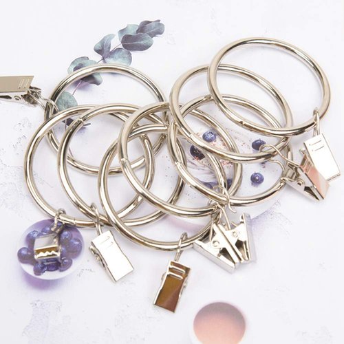 14 Pack Strong Iron Metal Curtain Rings with Clips 2.5 Inch Diameter, Decorative Drapery Rustproof Curtain Rod Clip Ring, Durable Vintage Drapery Hooks with Clips (Gold)