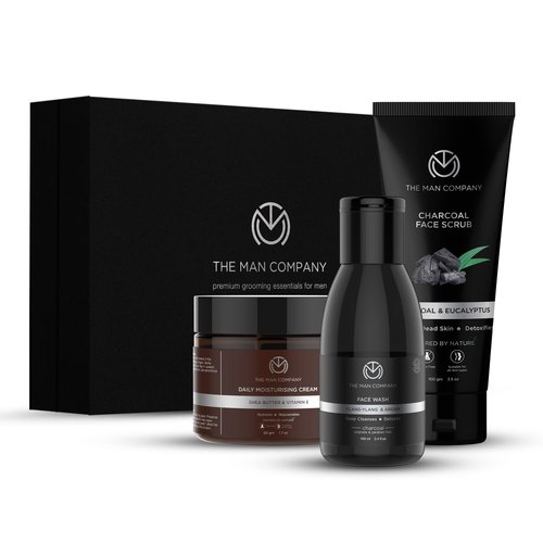 The Man Company Detan Facial Kit - Charcoal Face Wash, Charcoal Scrub, Daily Moisturising Face Cream | Best Detan Care - Pack of 3