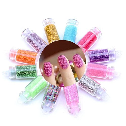 12 Vials Colorful 3D Nails Art Decoration Mini Micro Ball Beads Nail Caviar Beads Craft Micro Bead for Nail Art 3D Decorations DIY Manicure Tools