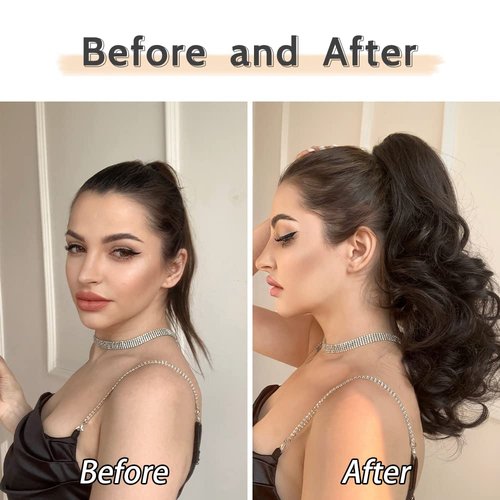 StrRid Pony Tail Hair Extainson, Ponytail Extension Claw Clip in Hair Extensions Ponytail 16" Wavy Ponytail Wig Curly Synthetic Fake Hair Daily londe Hair Pieces for Women 6 oz-Darkest Brown
