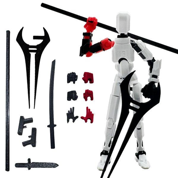 QAONIE 3D Printed 5.54-inch Multi-Jointed Action Figures Dummy13, Full Body Mechanical Movable Toy, Multiple Accessories, Hand Painted Figure, Desk Decoration, Creative Gifts (Z-Devil's Hand)
