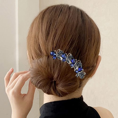 Xerling Rhinestone Hair Comb Hair Accessories for Women Butterfly Crystal Hair Side Comb Blue Hair Piece for Bride Decorative Wedding Hair Jewelry (Blue)