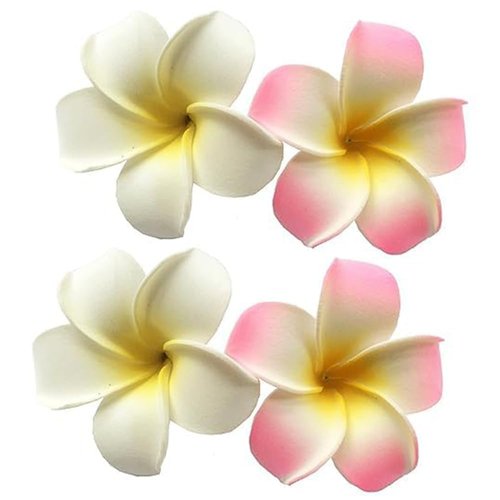 4 Pcs 7cm Colorful Foam Hawaiian Frangipani Artificial Plumeria Flowers Hat Hair Clips-White and Pink Head Flower Party Beach Hair Clips for Party Beach Wedding Party Headdress Decoration, Clips