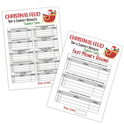 Christmas Feud Game, Christmas Friendly Feud Quiz - Pack of 30 Feud Cards + 3 Fast Money Round Cards, Games for Family, Office, Class, Group, Christmas Decorations, Birthday Party Games (SDJEV02)