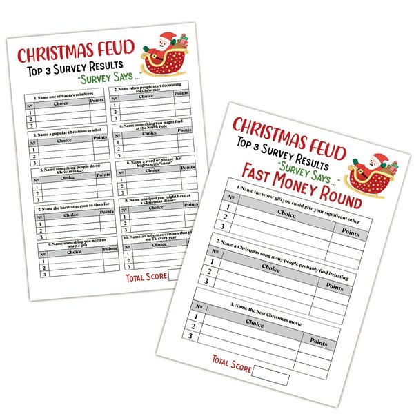 Christmas Feud Game, Christmas Friendly Feud Quiz - Pack of 30 Feud Cards + 3 Fast Money Round Cards, Games for Family, Office, Class, Group, Christmas Decorations, Birthday Party Games (SDJEV02)