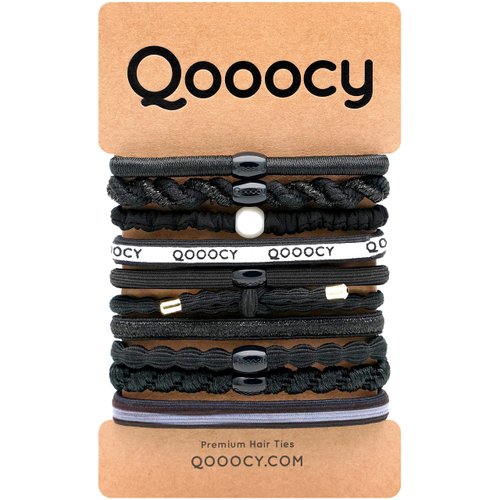 Qooocy Variety Pony 10 Pack Hair Tie Bracelets, Hair Ties for Women, Elastic Hair Ties, Hair Bands for Ponytails, Hair Ties for Thick and Thin Hair, Black Hair Ties, Prevents Hair Breakage, Black