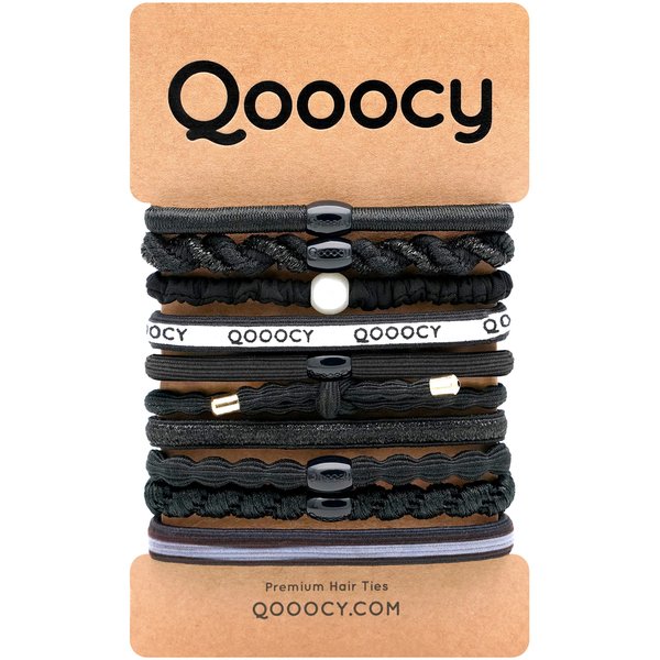 Qooocy Variety Pony 10 Pack Hair Tie Bracelets, Hair Ties for Women, Elastic Hair Ties, Hair Bands for Ponytails, Hair Ties for Thick and Thin Hair, Black Hair Ties, Prevents Hair Breakage, Black