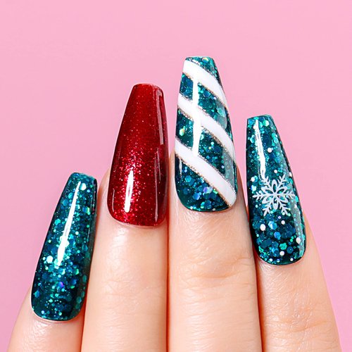 AIMEILI Soak Off U V LED Gel Nail Polish - Diamond Glitter Teal Blue Green (044) 10ml