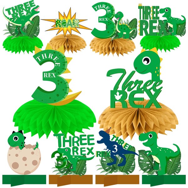 Three Rex Birthday Party Decorations Honeycomb Centerpieces for Boys Girls, Dinosaur 3rd Birthday Table Centerpieces Party Supplies, The Good Dinosaur 3-Rex Themed Table Topper Sign Decor