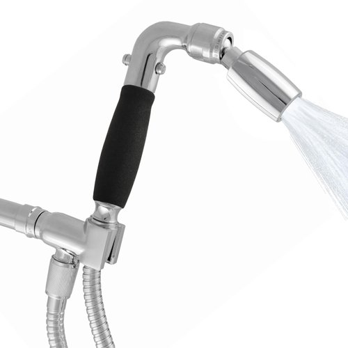 High Sierra Showerheads® - Solid Metal Handheld Shower Head Kit with Slip-Free Grip. Includes Handheld Shower Head, Trickle Valve, Hose with Silicone Inner Tube, and Holder. 2.0 GPM. Chrome