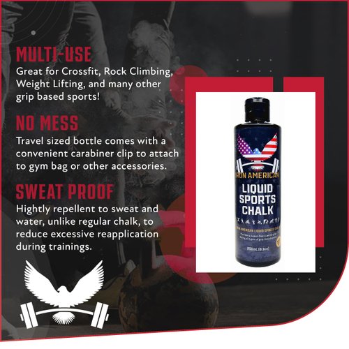 IRON AMERICAN Liquid Sports Chalk - Weightlifting Hand Chalk Travel Bottle Chalk Long Lasting Strong Grip for Training Gymnastics Rock Climbing (2-Pack (50 ml. Bottles)