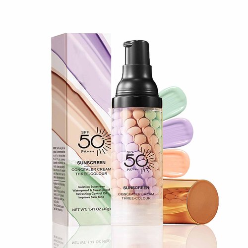 Color Correcting Facial Serum, Tricolor Face Primer, SPF 50 PA+++ Sunscreen Isolation Cream, Moisturizing and Oil Control One Step Brightening Makeup Primer,Refreshing, Cruelty-Free