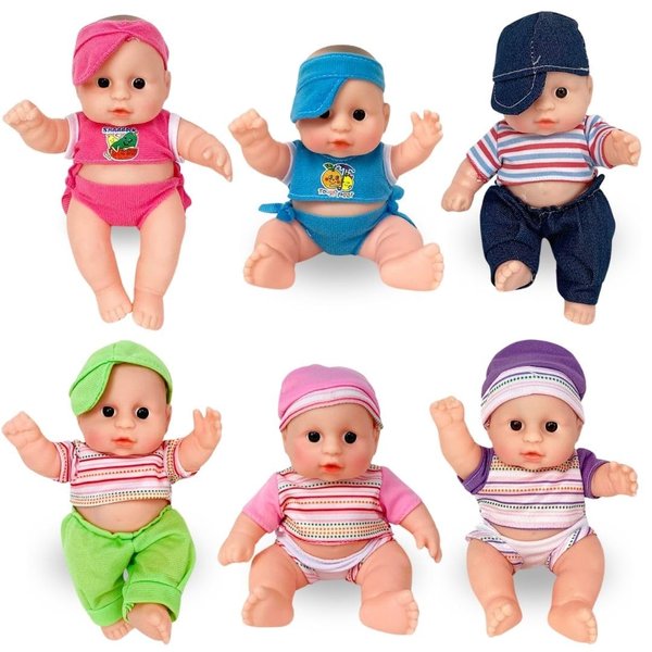 Liberty Imports 6 Pack - Baby Dolls Cute Little Vinyl 8" Infant Dolls, Mini Nursery Toys for Girls, Kids Toddlers - Bulk Gift Bundle Party Favors Supplies
