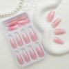 Press on Nails Medium Coffin Fake Nails Pink & White Ombre Acrylic Nails Glossy False Nails with Silver Glitter Designs Cute Nails Translucent Artificial Nails for Women 24Pcs
