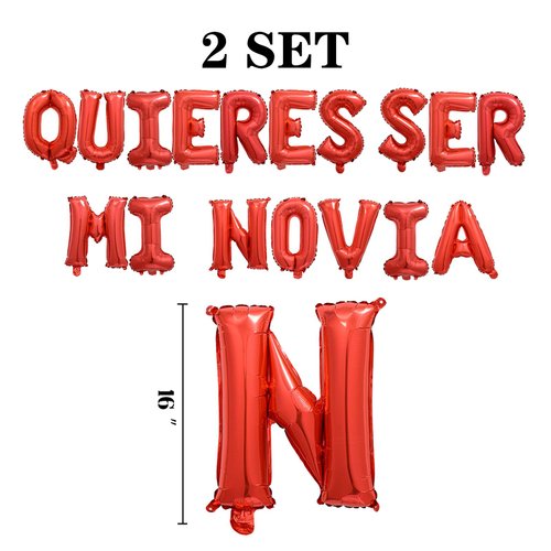 2 Set 34Pcs Red QUIERES SER MI NOVIA Letter Balloons 16in Balloon Foil Letter Decorations Party Decor Red Letter Balloons QUIERES SER MI NOVIA Party Supplies