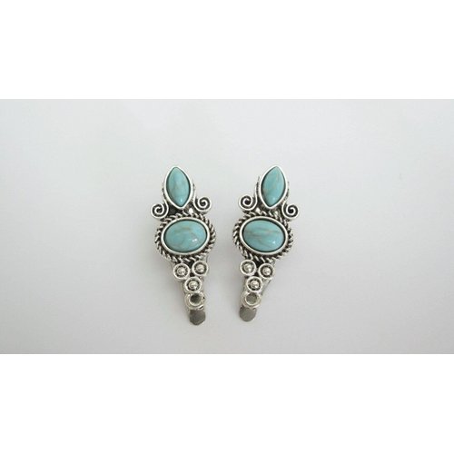 Generic Two small turquoise blue stone silver design metal alligator hair clip fine