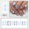 Press On Nails Short, Acrylic Nails Press on, Short Square Press on Nails Fake Nails Glossy Blue False Nails with Flowers Press ons Designs Artificial Nails Stick on Nails for Women 24Pcs