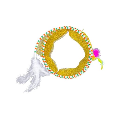 Gralara Cat Tunnel with Feather Portable Folding Elastic Mesh Spring Tunnels S Type Tunnel Cat Toy for Pet Supplies Accessories, Yellow