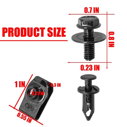 Osilly 50 PCS Engine Under Cover Splash Shield Body Bolts Screws, Universal Extruded U-Nuts Kit, Bumper Fender Liner Push Retainer Fastener Clips, Replacement for G35 G37 FX35 FX45 EX35