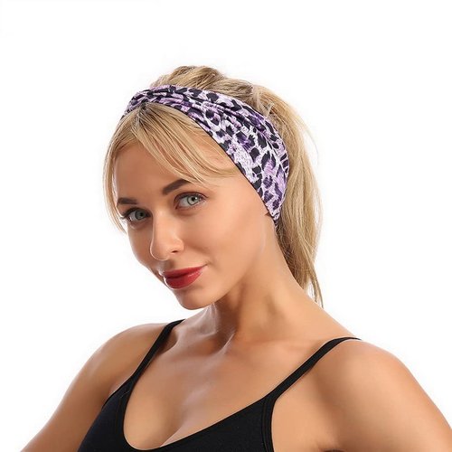 Woration Headband Yoga Leopard Print Cross Wide Elastic Headwear Head Wrap Hairband Twist Turban Knot Head wrap Hair Accessories for Women, Girls - Purple