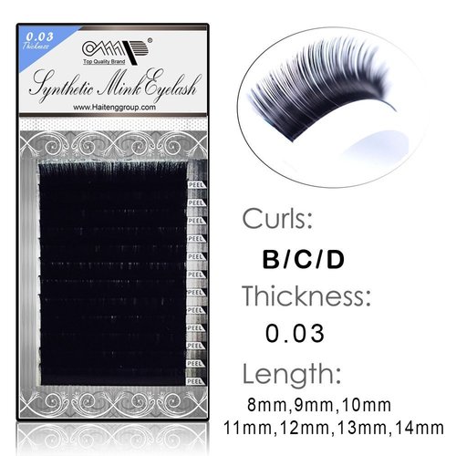 3 BOX SET/Semi Permanent Individual Eyelash Extension Mink Silk 3D 6D 9D Volume B/C/D Curl .03 thickness (8mm-14mm) /12 Rows/tray (C/7mm+8mm+9mm)