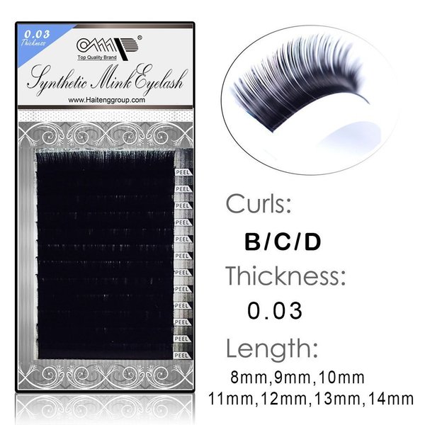 3 BOX SET/Semi Permanent Individual Eyelash Extension Mink Silk 3D 6D 9D Volume B/C/D Curl .03 thickness (8mm-14mm) /12 Rows/tray (C/7mm+8mm+9mm)