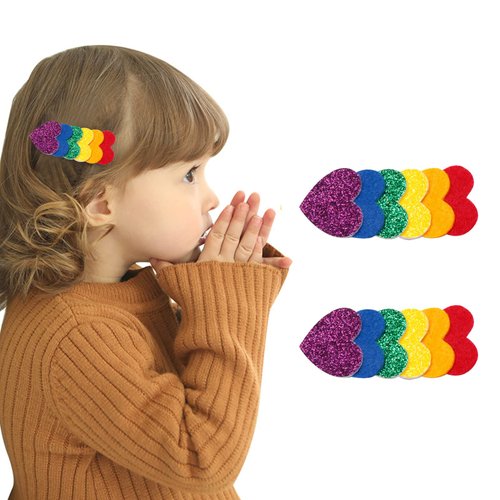 2PCS Rainbow Hair Clip Heart Hair Clips,Crazy Hair Day Accessories for Kids,Pride Rainbow Hair Accessories Cute Hair Clips for Girls