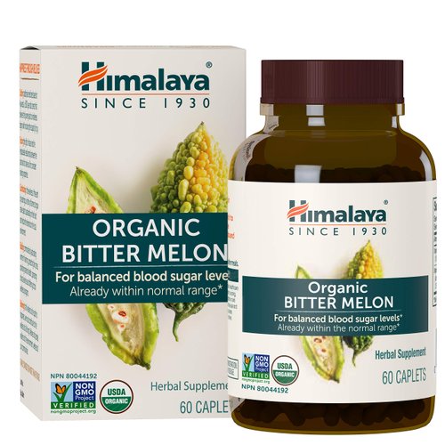 Himalaya Organic Bitter Melon/Karela Herbal Supplement, Glycemic Support and Weight Management, USDA Certified Organic, Non-GMO, Vegan, 660 mg, 60 Plant-Based Caplets, 2 Pack