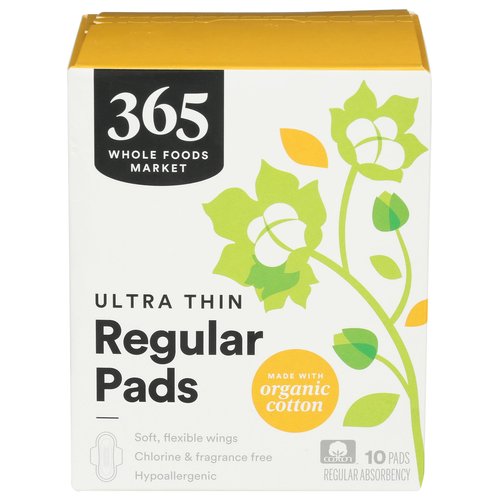 365 by Whole Foods Market, Ultra Thin Pads with Wings, Regular Absorbency, Made with Organic Cotton, 10 Count