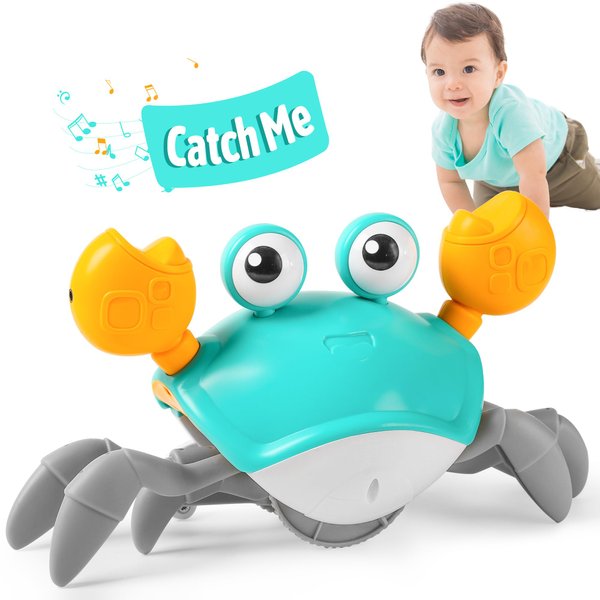 Crawling Crab Baby Toy Infant: Tummy Time Toys for Babies 3 6 9 12 18 24 36 Months, Walking Dancing Sensing Crab for Toddler 1 2 3 4 Year Old, 1st Music Birthday Gifts for Boys Girls