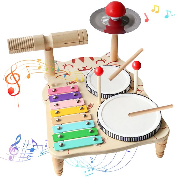 Kids Drum Set -5 in 1 Musical Instruments for Toddlers, Baby Percussion Instruments Preschool Educational Toys, Xylophone Tambourine Birthday Gifts for Boys and Girls(Big Kids Drum Set)