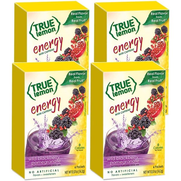 True Lemon (Energy Drinks) Wild Blackberry Pomegranate, Instant Powdered Drink Mix, 6 Count (Pack of 4)