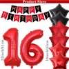 16th Birthday Decorations for Boys Red and Black 16th Happy Birthday Banner Sixteen Birthday Supplies Number 16 Balloon Foil Fringe Curtains Latex Balloons for Him Her 16 Year Old Birthday Party