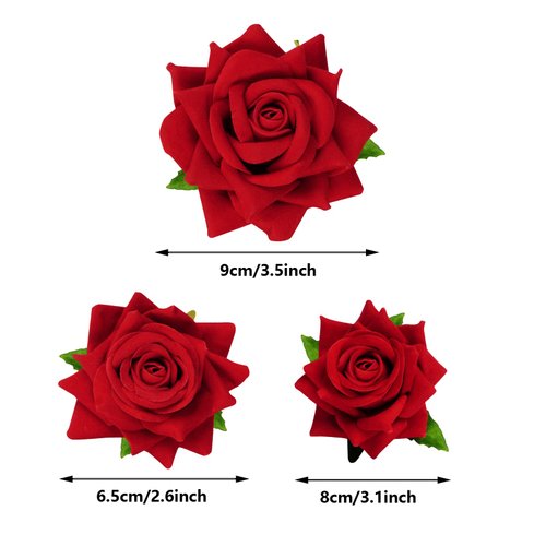 Topbuti 6 Pcs Rose Flower Hair Clip Rose Brooch Floral Hair Accessories for Woman Girls Flamenco Dancer Mexican Wedding Party Mother's Day Halloween Costume (Red)