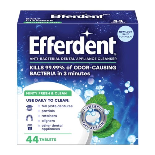 Efferdent Retainer Cleaning Tablets, Denture Cleaning Tablets for Dental Appliances, Minty Fresh & Clean, 44 Count (Pack of 2)