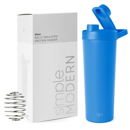 Simple Modern Stainless Steel Shaker Bottle with Ball 24oz | Metal Insulated Cup for Protein Mixes, Shakes and Pre Workout | Rally Collection | Supersonic Blue