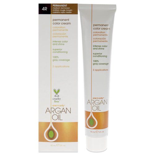 One N' Only Permanent Hair Color - Permanent Hair Dye Made with Argan Oil - Delivers Rich, Accurate Tones with Gray Coverage - Improves Moisture & Elasticity - 4R Medium Red Brown (3 oz)