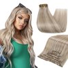 Full Shine Blonde Extensions Human Hair 16 Inch Clip in Real Hair Extensions Ash Blonde Mix Platinum Blonde Remy Hair Extensions Clip ins for Thick Hair Natural Looking Hair Clip ins