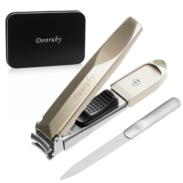 Donruby Nail Clipper Set, 15mm Wide Easy Press Lever Nail Clipper,Professional Fingernail Clipper and Toenail Clipper with Sharp Curved Blade and Nail File,Built for Men, Women,Seniors (Nickel Color)