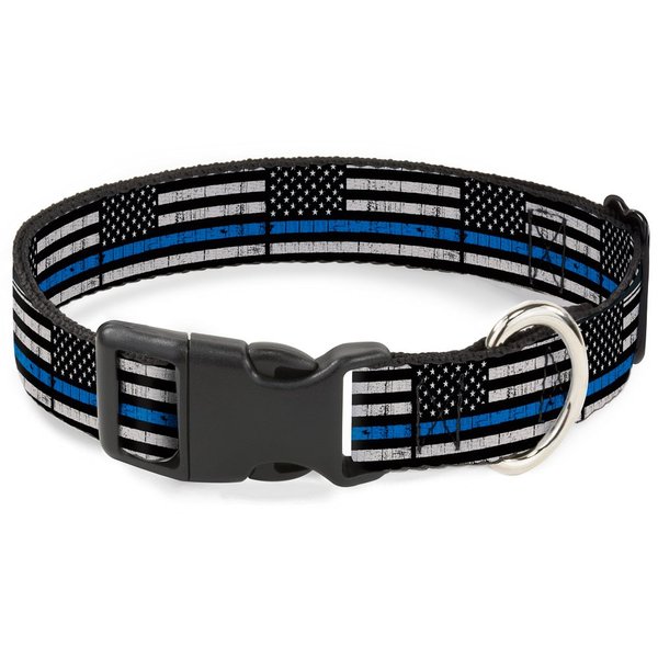 Buckle-Down PC-W30170-M Ana Weathered Flag Black/Gray/Blue Plastic Clip Collar, Medium/11-17"