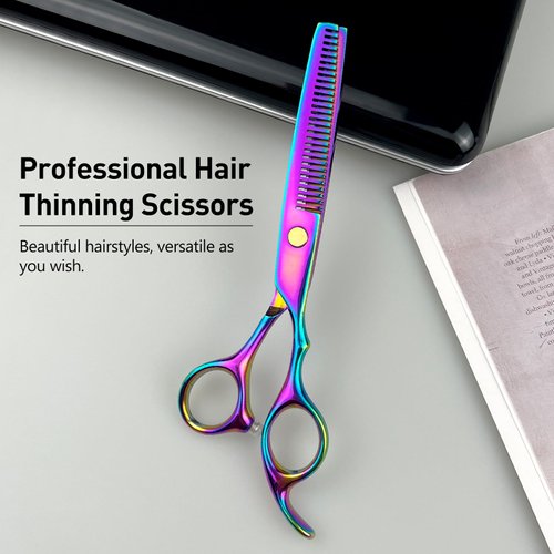 Durable Hair Thinning Scissors with Rainbow Color - 6" Hair Cutting Thinning Shears for Women and Men,Professional Salon Use