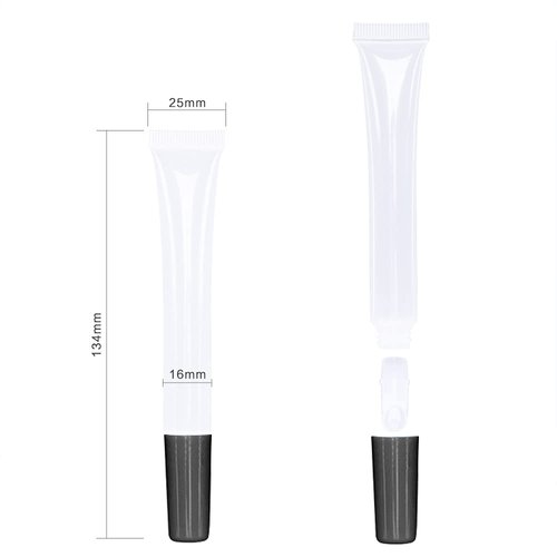 50 PCS Empty long slim 15ml squeeze lip gloss tube lip oil soft tubes with Syringes (black lid)
