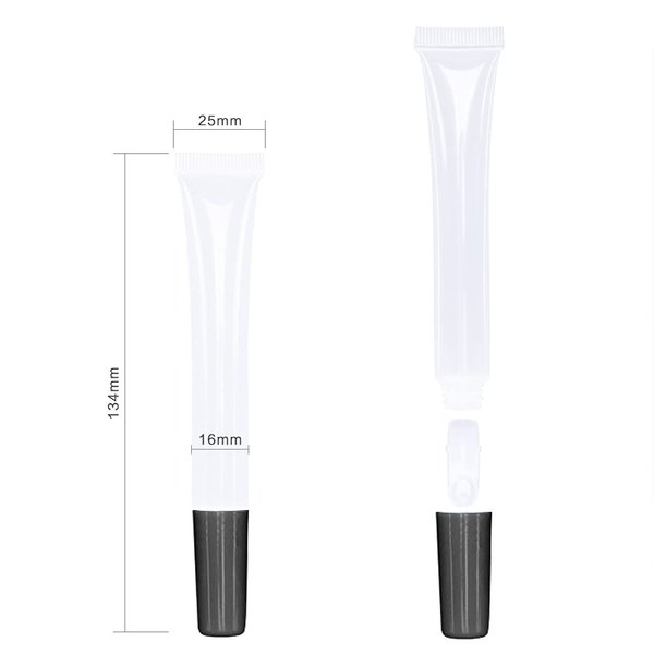 50 PCS Empty long slim 15ml squeeze lip gloss tube lip oil soft tubes with Syringes (black lid)