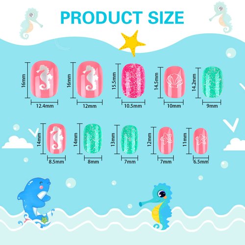 192Pcs Fake Press on Nails for Kids Pre-glue Full Cover Short False Nail Tips Stick on Nails for Kids Children Lovely Gift Girls Nail Art Decoration