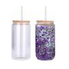 Sublimation Snow Globe Glass-16oz Tumbler Blanks, Double Wall Design, Clear Cups, Eco-Friendly Bamboo Lids, Straws - Ideal for Snow globe DIY, Pre-Drilled - Value 2-Pack